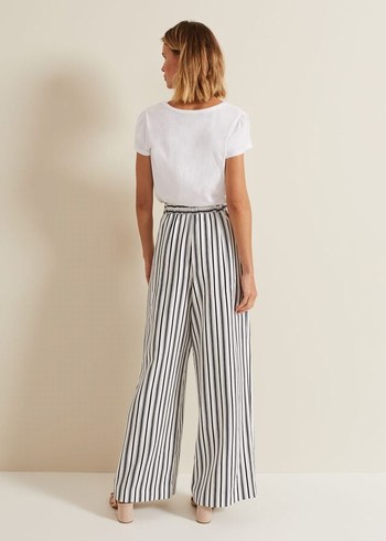 Phase Eight Selene Striped Wide Legs Trousers Navy/White Canada | QBEFAJ-762